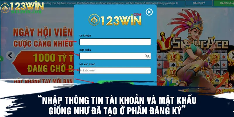 Nhập thông tin tài khoản và mật khẩu giống như đã tạo ở phần đăng ký